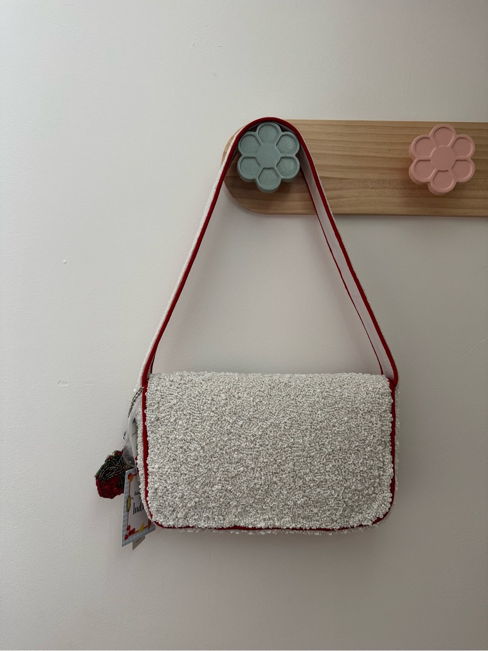 VIRAL tiktok Beaded Tomato Embellished Shoulder Bag with Charm Made in India - Picture 2 of 4